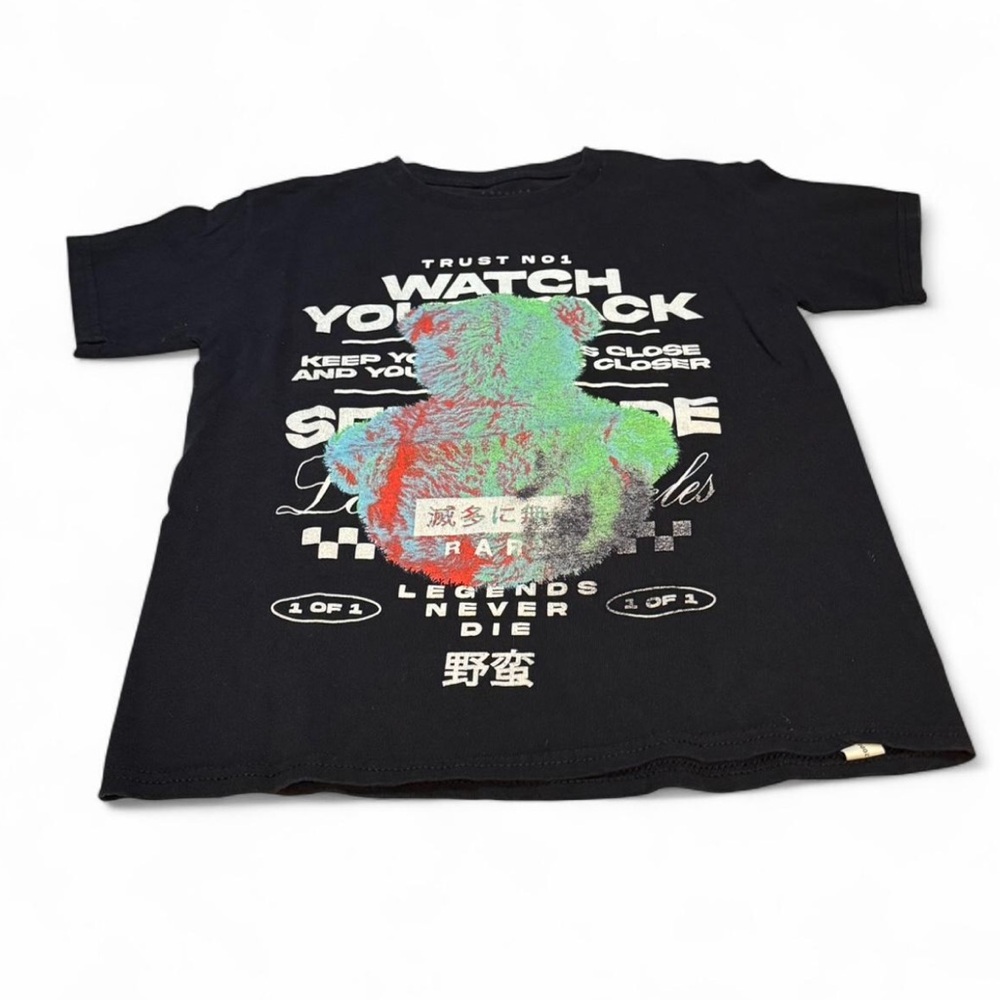 Trust no 1 Black Graphic Bear Print Tee - Multicolor Front Design